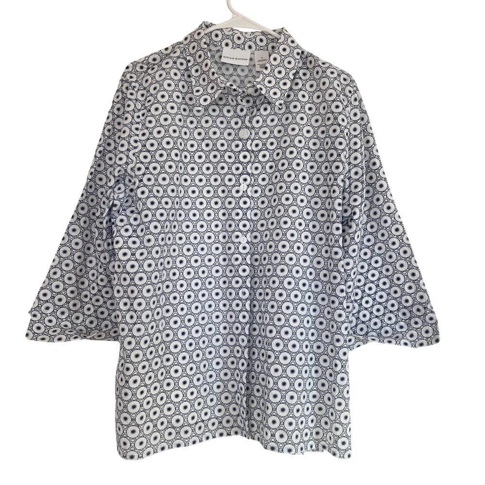 Alfred Dunner Women's Size 16 Geometric Print Button‎ Down Shirt Top 3/4 Sleeve